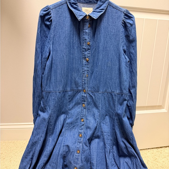 Sezane | Dresses | Szane Denim Shirt Dress Blue Puff Sleeve Fit Flare |  Poshmark
